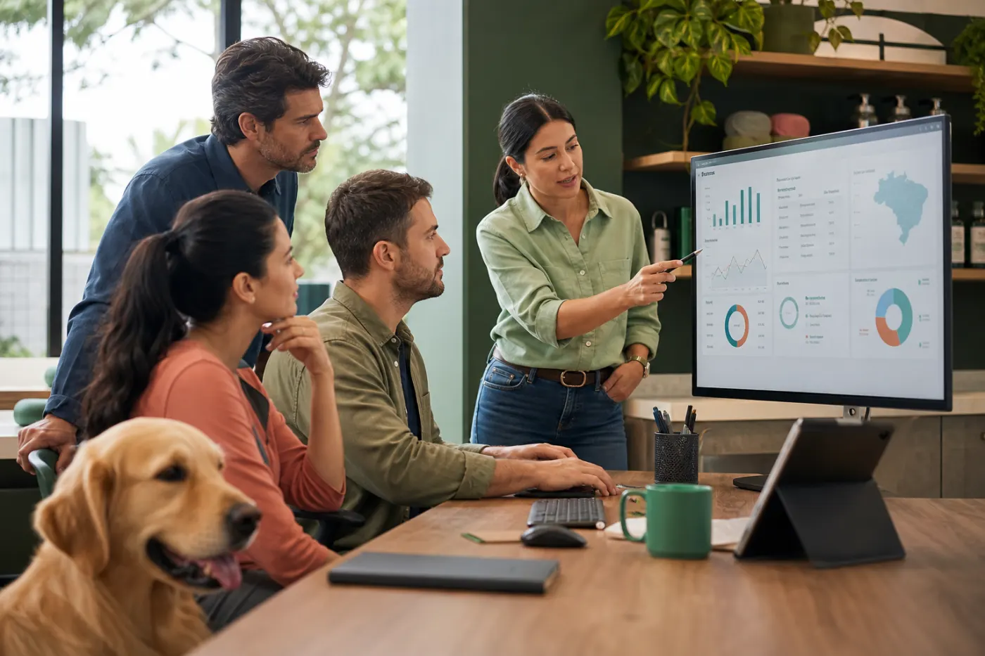 Equipe gestora analisando indicadores para escolher um ERP para pet shop