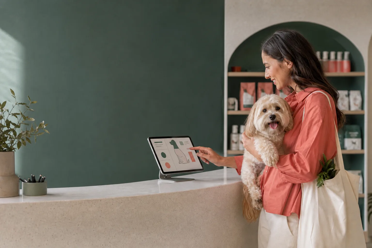Equipe consultando informações de clientes e pets