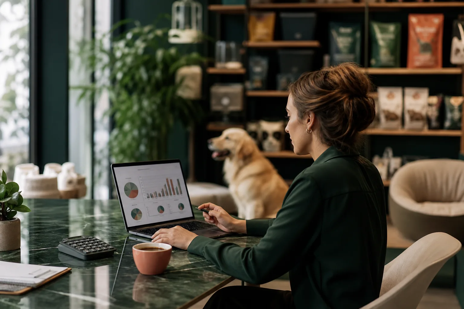 Gestora analisando fluxo de caixa de uma empresa pet
