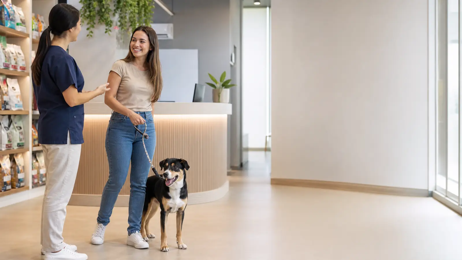 Tutora conhecendo serviços e rotina de uma empresa pet